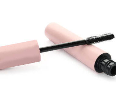 Mascara for eyelashes on white background. makeup product