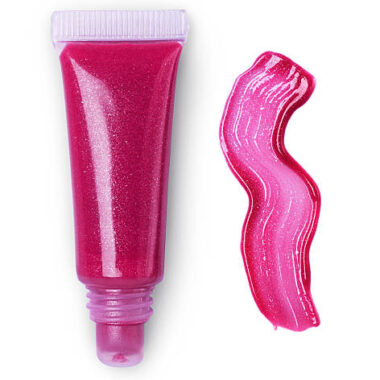 Pink lips gloss tube and stroke isolated on white background